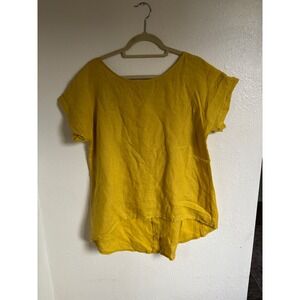 Terzo‎ Millennio 100% Italian Linen Top WomenSize S Short Sleeve Mustard Yellow